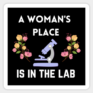 A Woman's Place is in the Lab | Microscope and Flowers Sticker